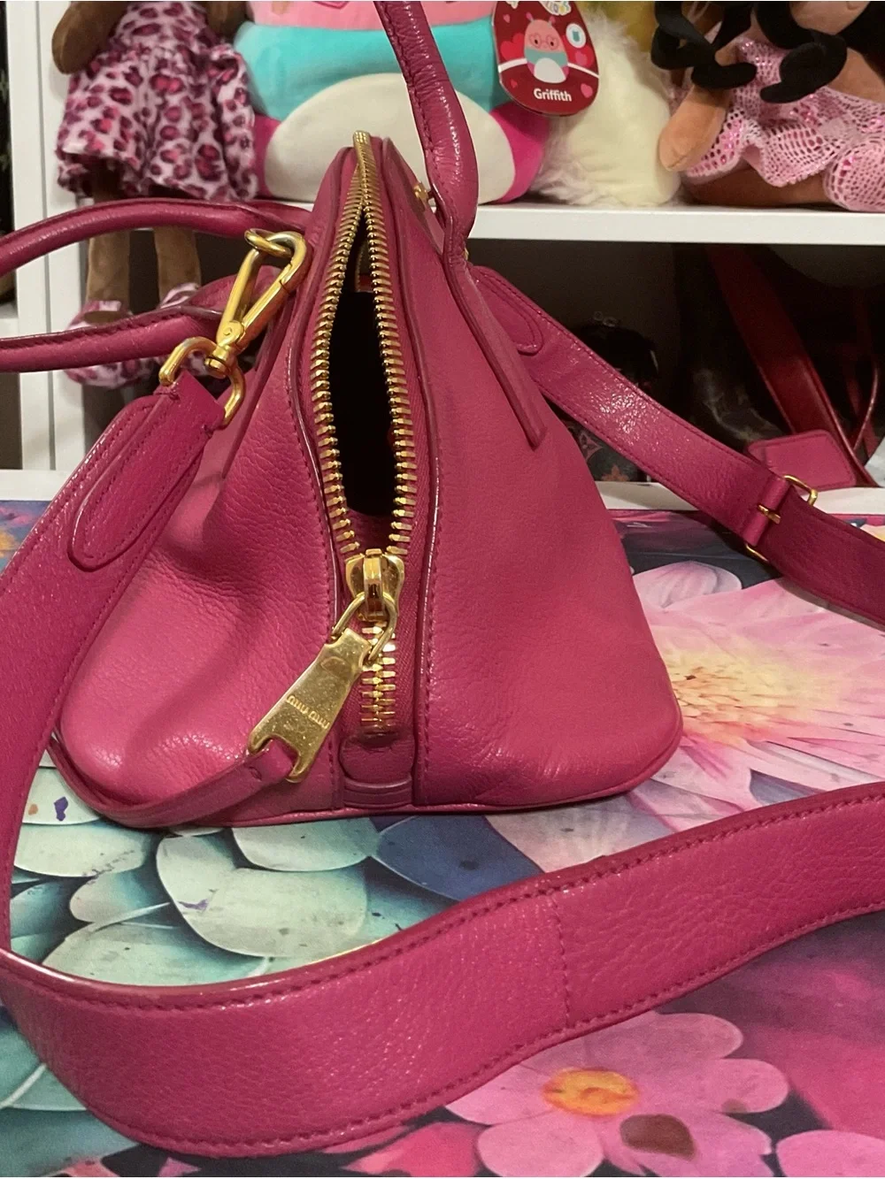 Miu Miu Fuchsia Leather Dome Satchel with Gold Hardware